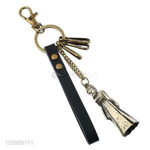 Customized cheap retro alloy statue pendant leather key chain