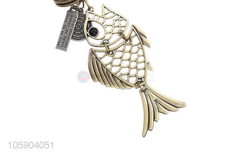 High grade retro alloy fish pendant weaving leather key chain