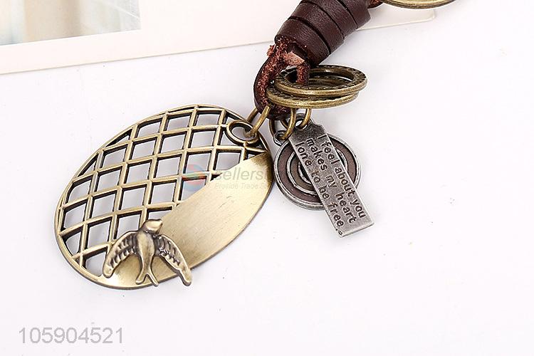 New design personalized alloy pendant retro bird leather key chain