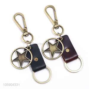 Recent design retro alloy star pendant weaving leather key chain