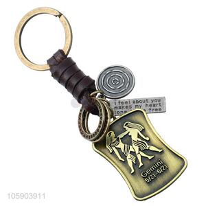 Top sale shield alloy pendant key chain leather key ring