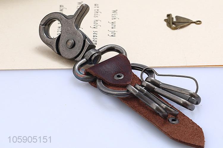 ODM factory men rivets leather key chain with hooks