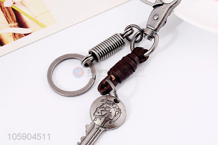 Good quality key shape alloy pendant key chain leather key ring