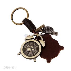 Best quality alarm clock alloy pendant key chain leather key ring