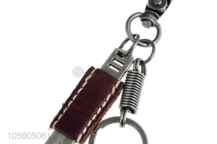 Factory sales leather key chain with useful alloy charms