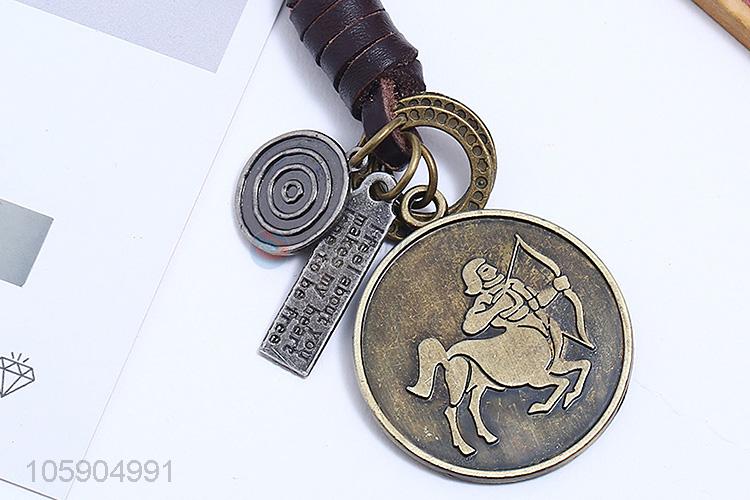 OEM factory personalized retro sagittarius pendant leather key chain