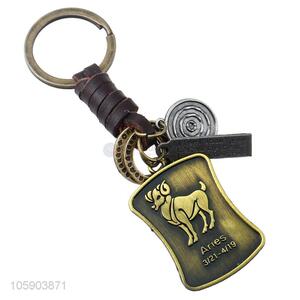 Top quality shield alloy pendant key chain leather key ring