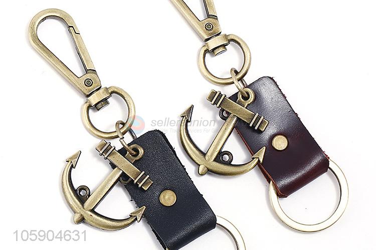 Wholesale custom anchor alloy pendant key chain leather key ring