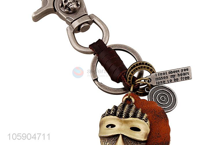 Latest design mask alloy pendant key chain leather key ring