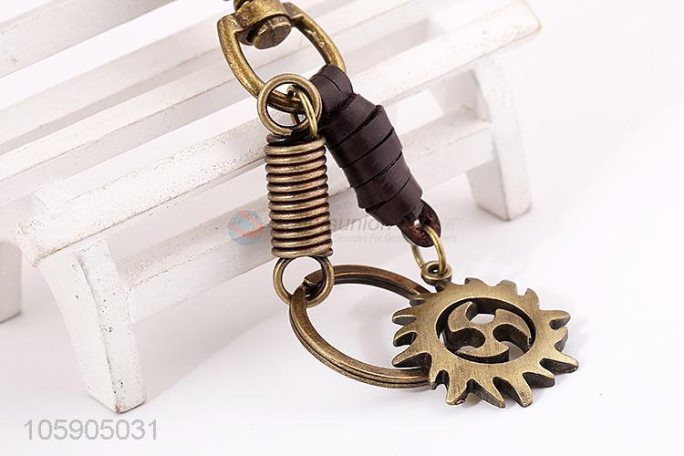 Promotional cheap wheel alloy pendant key chain leather key ring