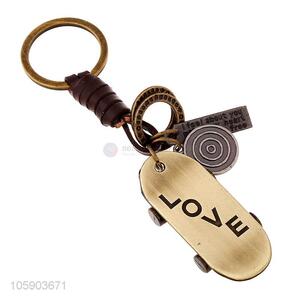 Customized cheap skateboard alloy pendant key chain leather key ring