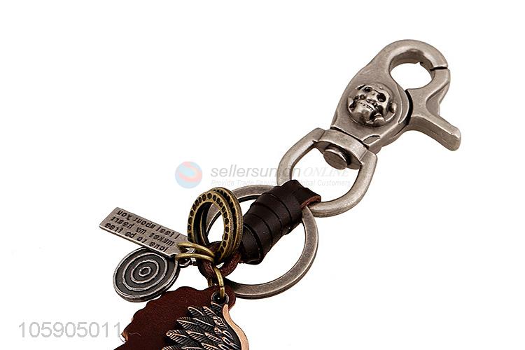 Good quality retro alloy wing pendant weaving leather key chain