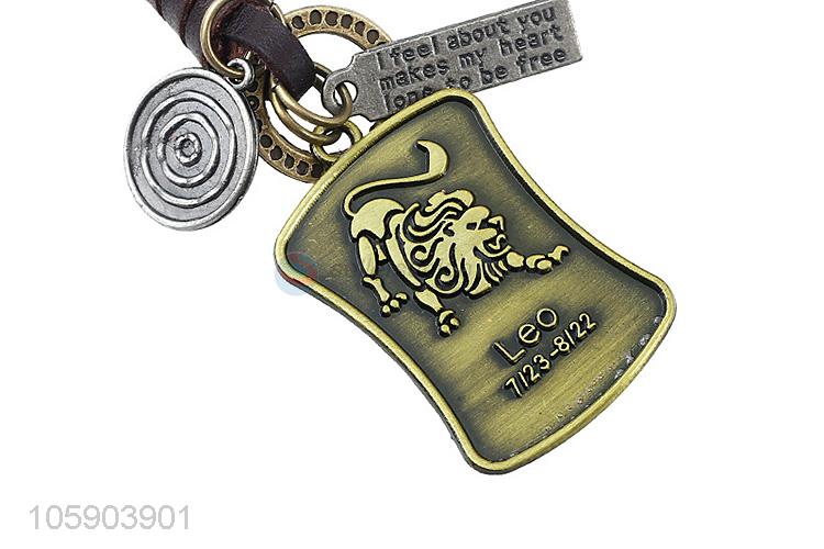 China maker weave leather key chain with retro shield charms