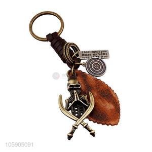 Best selling retro alloy skull pendant weaving leather key chain