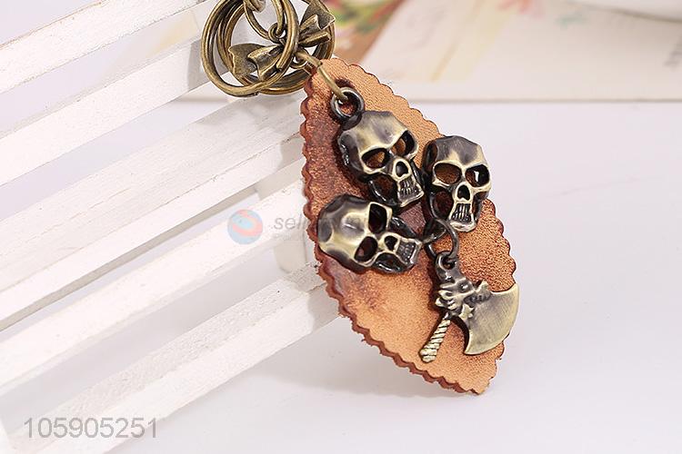 Top manufacturer retro alloy skull pendant leather key chain