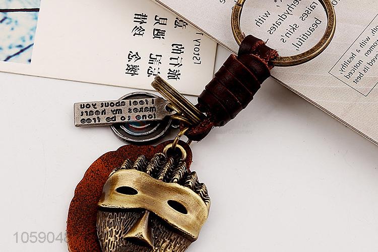 New style custom retro alloy mask pendant weaving leather key chain