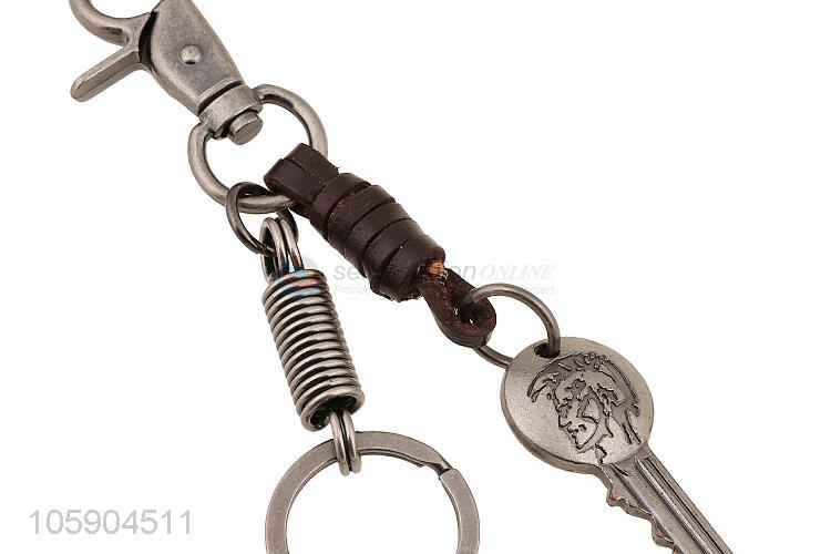 Good quality key shape alloy pendant key chain leather key ring