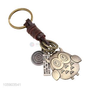 Yiwu factory weave leather key chain with retro owl charms