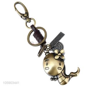 Hot products personalized alloy pendant retro snake leather key chain