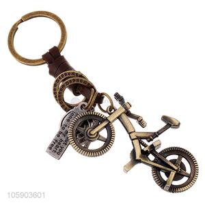 High quality personalized alloy pendant retro bike leather key chain