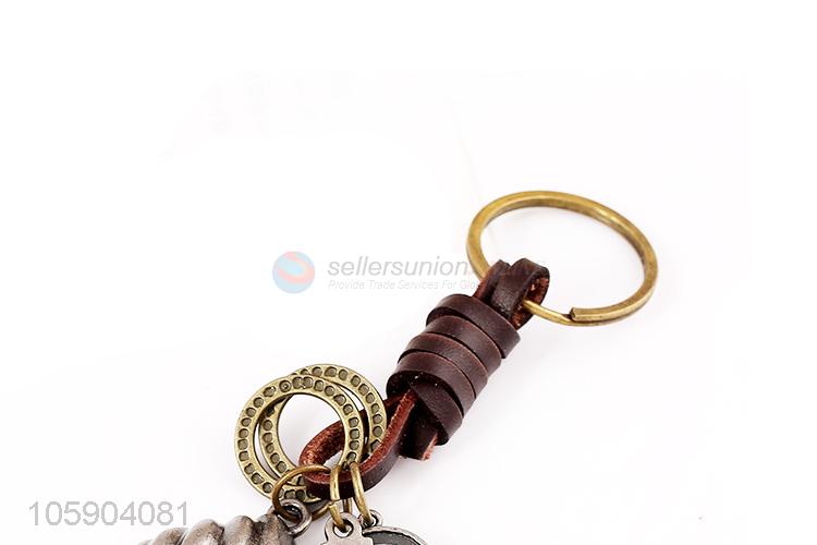 Low price personalized alloy pendant retro shell leather key chain