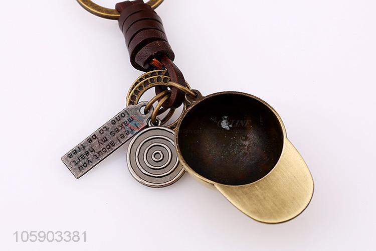 China manufacturer weave leather key chain with retro baseball charms