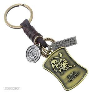 China maker weave leather key chain with retro shield charms