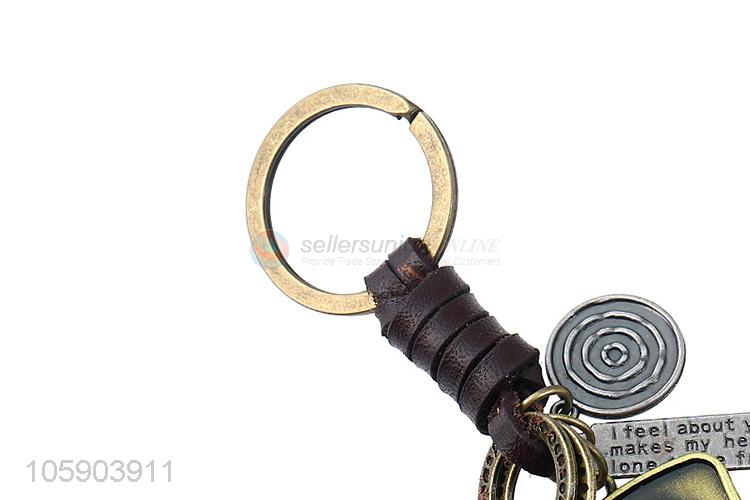 Top sale shield alloy pendant key chain leather key ring