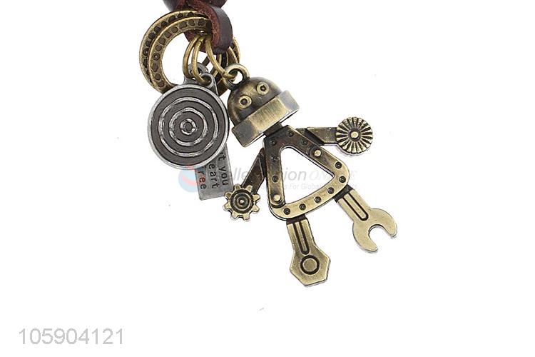 High sales personalized alloy pendant retro robot leather key chain