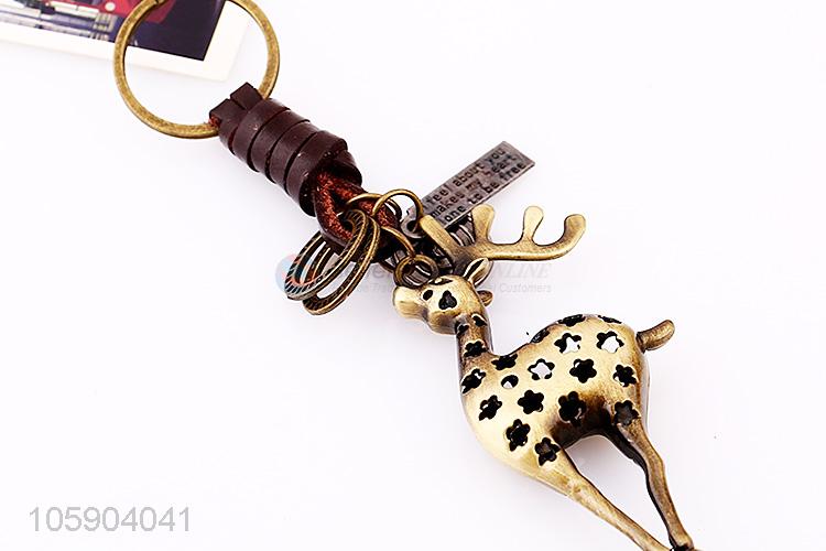 Yiwu factory personalized alloy pendant retro deer leather key chain