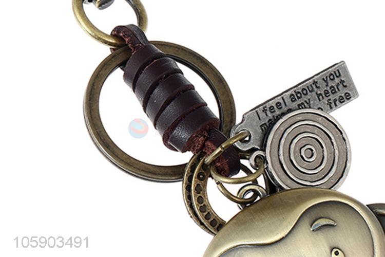 OEM factory retro alloy monkey pendant weaving leather key chain