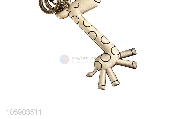 Good quality giraffe alloy pendant key chain leather key ring