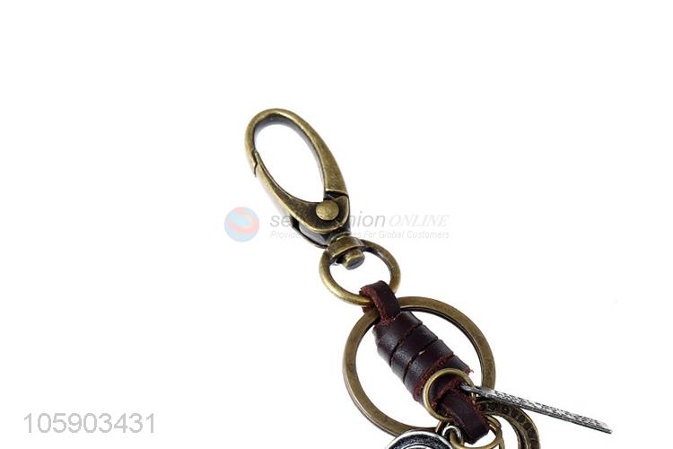 Best quality cow alloy pendant key chain leather key ring