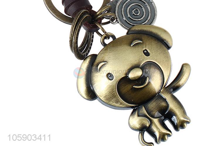 Top sale retro alloy dog pendant weaving leather key chain