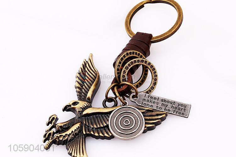 Wholesale cheap personalized alloy pendant retro eagle leather key chain