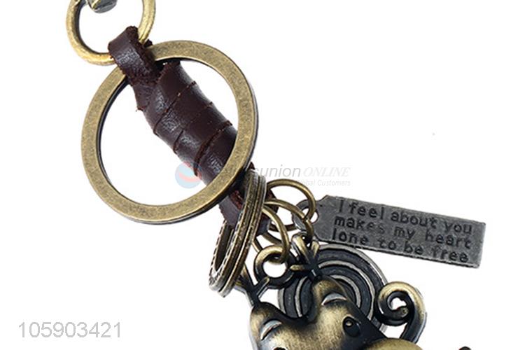 Good sale weave leather key chain with retro dragon charms