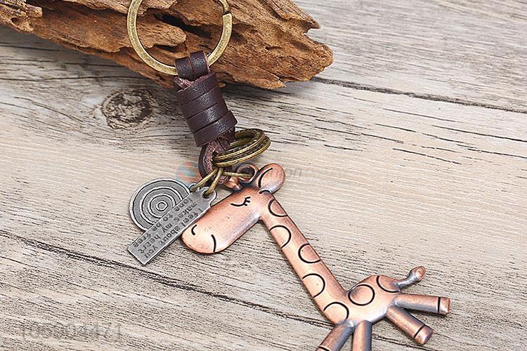 China suppliers giraffe alloy pendant key chain leather key ring