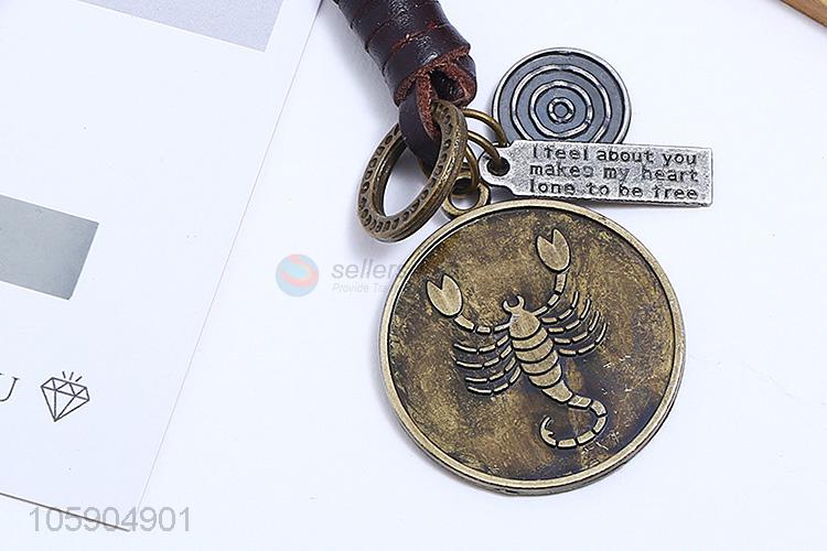 China maker weave leather key chain with retro scorpion charms