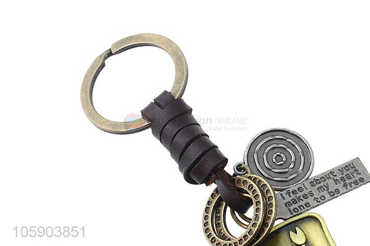 Factory customized retro alloy shield pendant weaving leather key chain