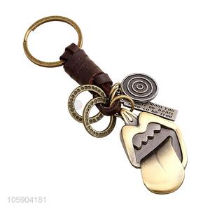 Factory promotional weave leather key chain with funny alloy charms