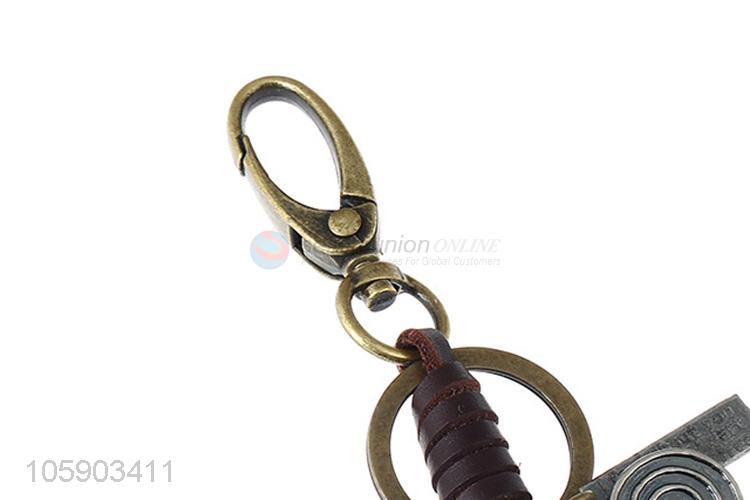 Top sale retro alloy dog pendant weaving leather key chain