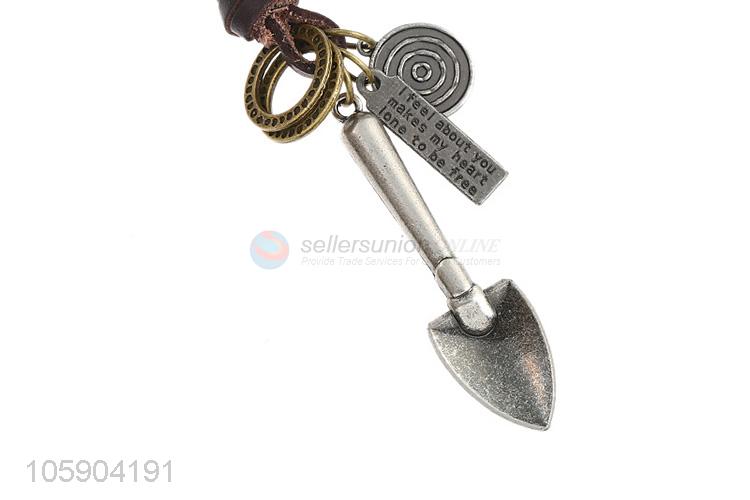 Cheap wholesale shovel alloy pendant key chain leather key ring