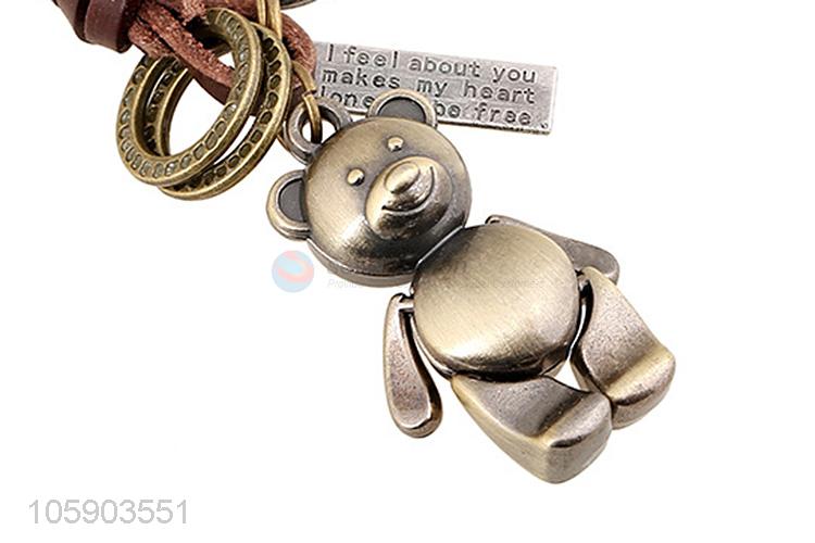 High grade bear alloy pendant key chain leather key ring