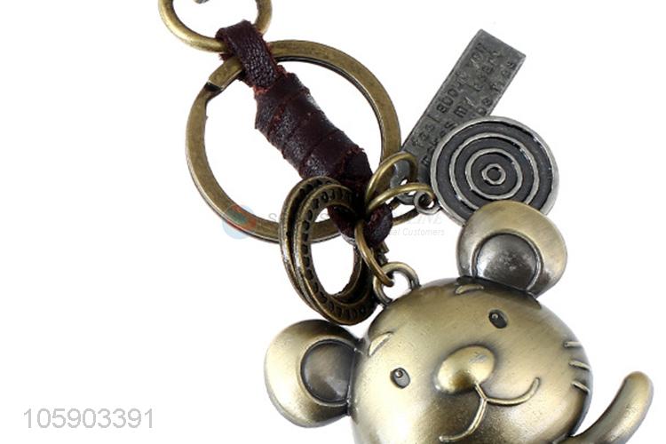 Superior quality mouse alloy pendant key chain leather key ring