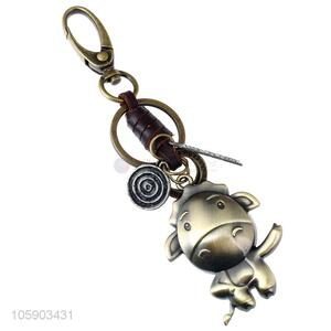 Best quality cow alloy pendant key chain leather key ring