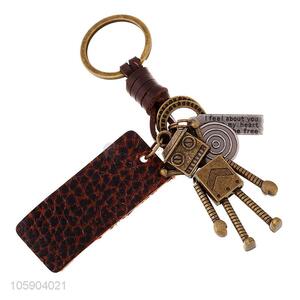 New design weave leather key chain with retro robot charms