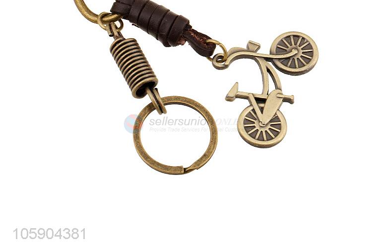 China manufacturer weave leather key chain with retro bike charms