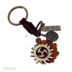 High grade retro alloy wheel pendant weaving leather key chain