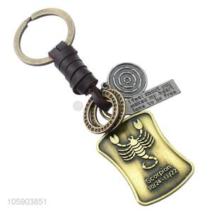 Factory customized retro alloy shield pendant weaving leather key chain