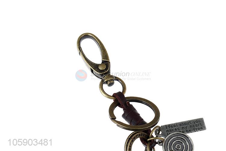 Excellent quality personalized alloy pendant retro cow leather key chain